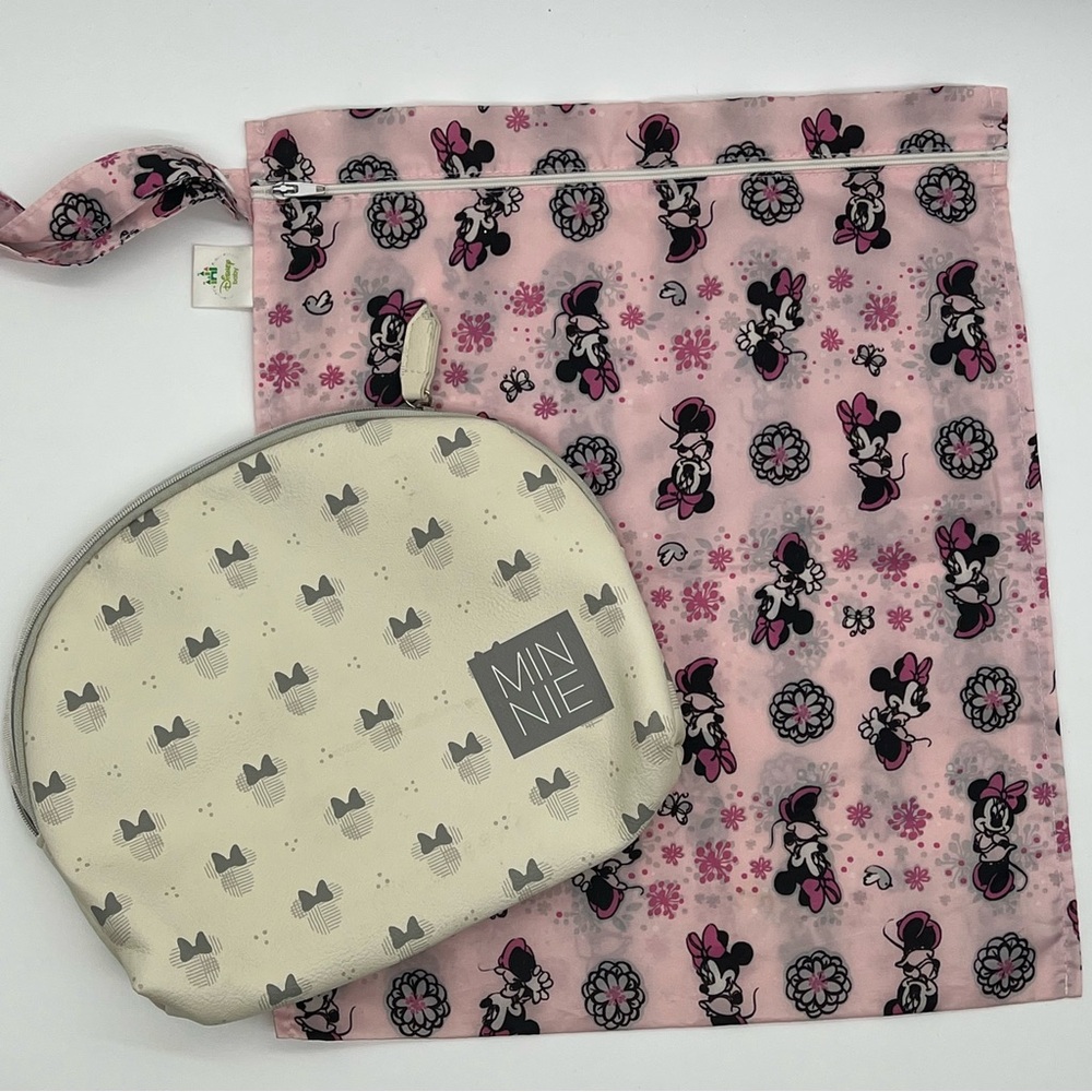 Disney Minnie Pink and Cream Cosmetic Pouch & Bag Set | EUC